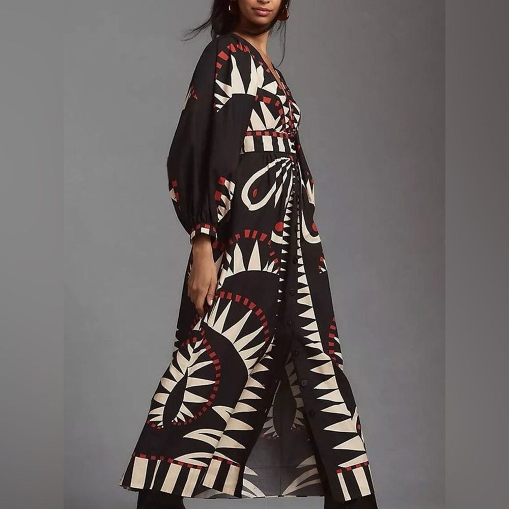 Full Size Geometric Long Sleeve Dress Plus Size - Picture 3 of 4